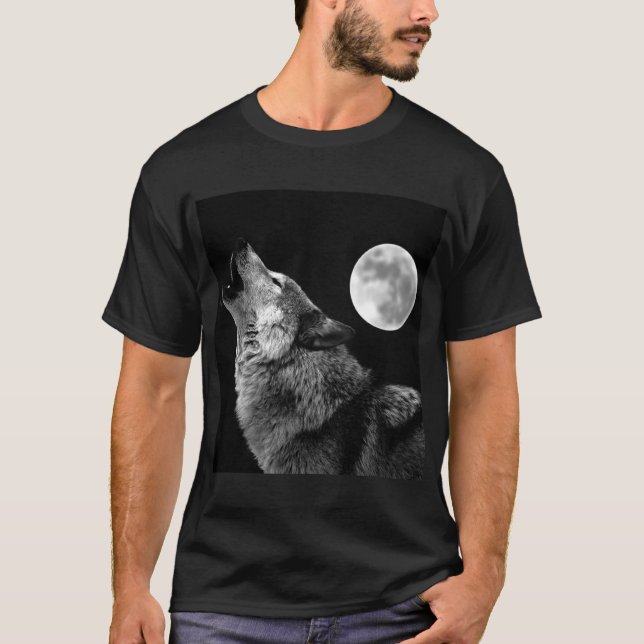 T-shirt Loup solitaire hurle à la lune (Devant)