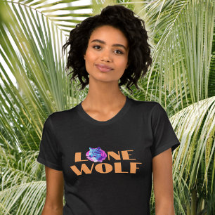 T-shirt "Loup solitaire" ou votre message, gros texte oran