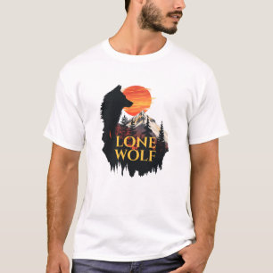 T-shirt Loup Solitaire, Silhouette de Loup au Coucher de S
