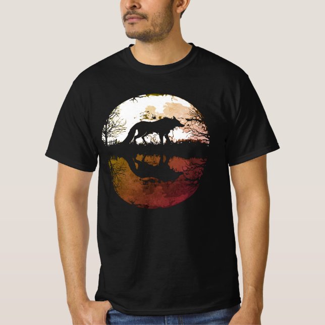 T-shirt Loup solitaire sous la Pleine lune (Devant)