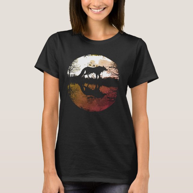 T-shirt Loup solitaire sous la pleine lune (Devant)