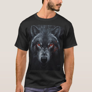 T-shirt Loup Sombre aux Yeux Rouges Brillants Faune Gothiq