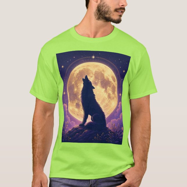 T-shirt Loup sous la Lune. (Devant)
