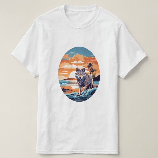 T-shirt Loup sur la plage (Design devant)