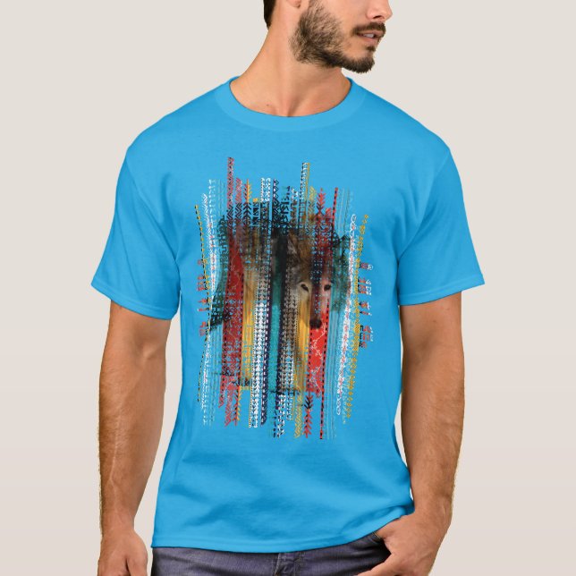 T-shirt Loup sur la texture ethnique tribale de motif (Devant)
