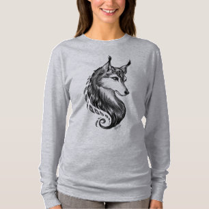 T-shirt Loup tiré par la main blanc noir outre de chemise