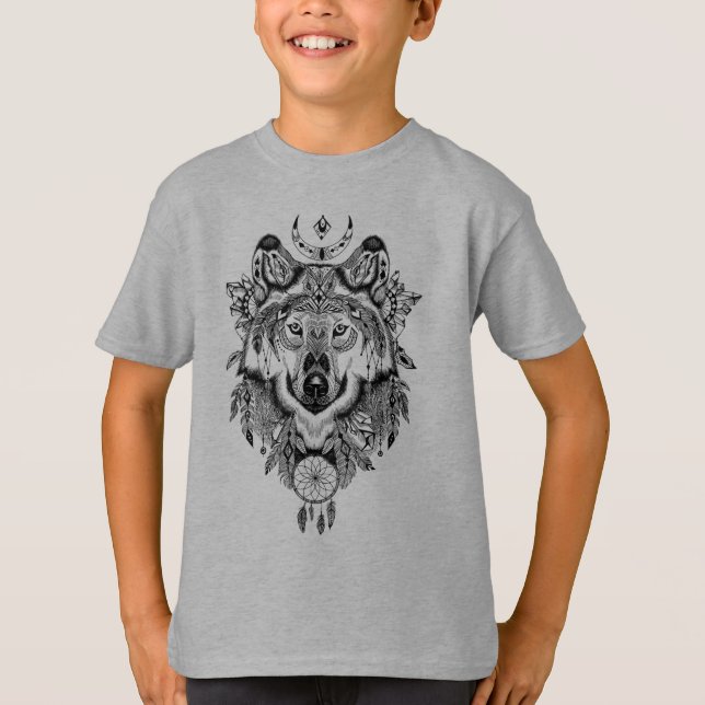T-shirt Loup tribal indien (Devant)