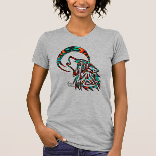 T-shirt Loup Tribal Qui hurle Sur La Lune T-Chemise