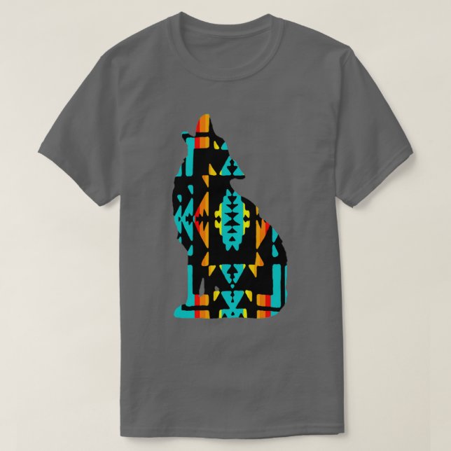T-shirt Loup Turquoise d'impression native (Design devant)