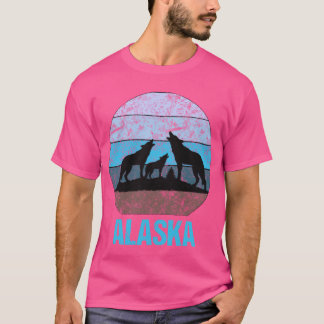 T-shirt Loups de l'Alaska hurlant Icy Blue en détresse