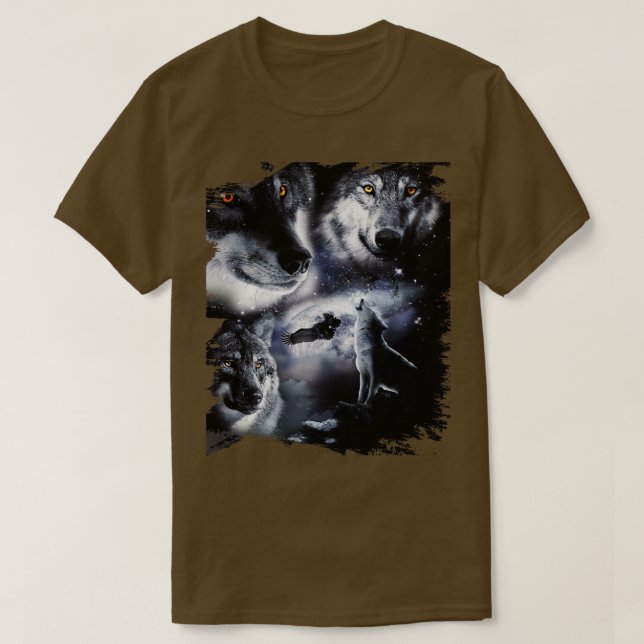 T-shirt Loups de l'espace 3 loups de neige hurlant à la lu (Design devant)
