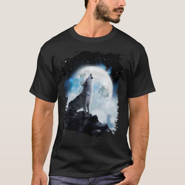 T-shirt Loups de l'espace cosmique hurlant sur la lune (Devant)