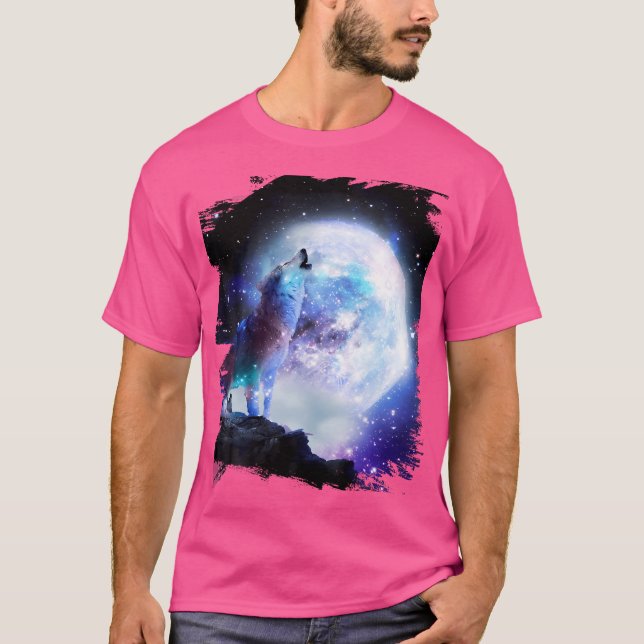 T-shirt Loups de l'espace cosmique hurlant sur la lune (Devant)
