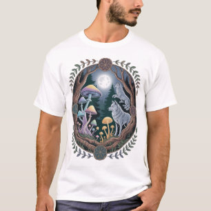 T-shirt Loups Enchantés au Clair de Lune et Champignons Ps