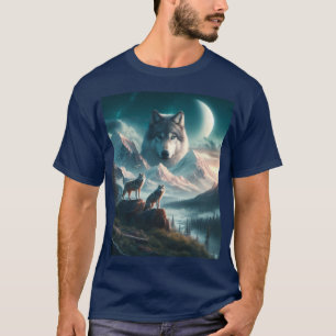 T-shirt Loups gris au crépuscule avec montagne