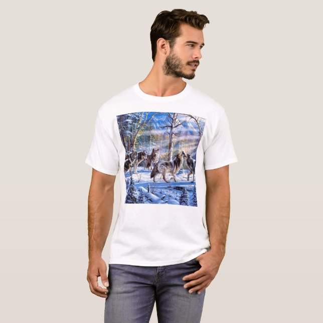 T-shirt Loups gris peint (Devant entier)