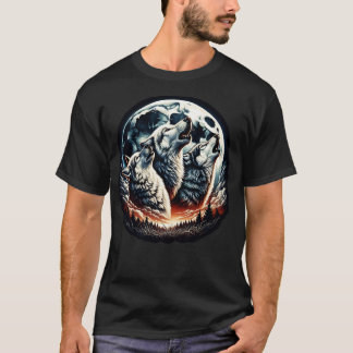 T-shirt Loups hurlant au clair de lune