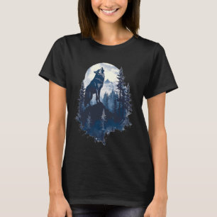 T-shirt Loups hurlant devant la lune et le loup de forêt w