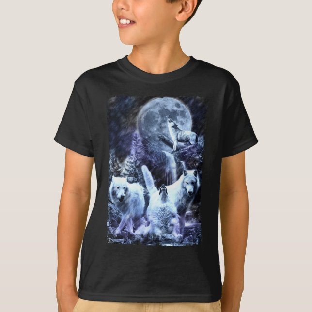 T-shirt Loups hurleurs animaux de forêt d'hiver Wolf (Devant)