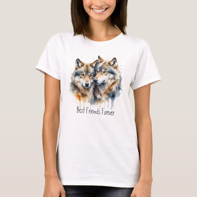 T-shirt Loups mignonnes Meilleurs Amis Pour Toujours, BFF, (Devant)
