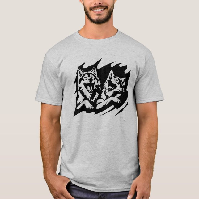 T-shirt Loups riant Loup Loup Animaux logo Art (Devant)