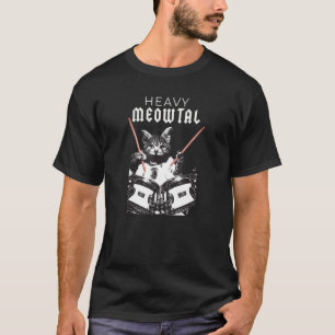 T-shirt Lourd Meowtal Kitty Chat musicien Drummer Jouer D
