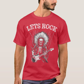 T-shirt Lourd Metal Punk Rock Et Rouleau Skeleton Guitare