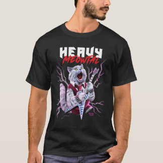 T-shirt Lourde Meowtal Chat Jouer de la guitare en métal