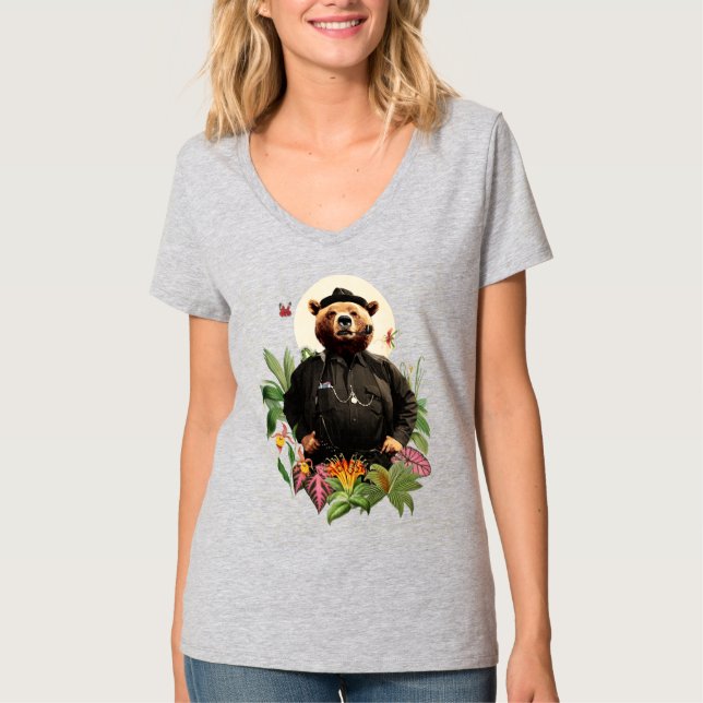 T-shirt L'ours détective dans le collage des fleurs (Devant)