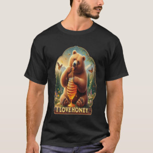 T-shirt L'Ours Mange Du Miel À Partir D'Un Peigne De Miel