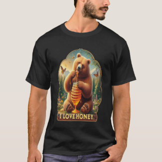 T-shirt L'Ours Mange Du Miel À Partir D'Un Peigne De Miel
