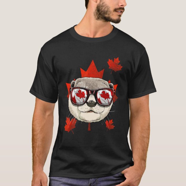 T-shirt Loutre canadienne Feuille d'érable Drapeau du Cana (Devant)