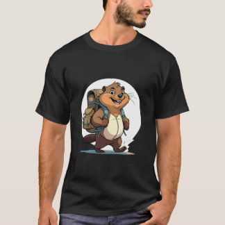 T-shirt Loutre castor randonnée heureuse avec sac à dos