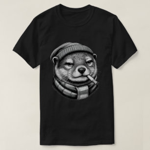 T-shirt Loutre Cool En Bonnet Écharpe D'Hiver Art Vintage