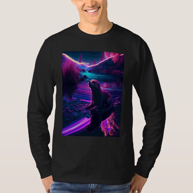 T-shirt Loutre de mer cool synthwave Loutre errante (Devant)
