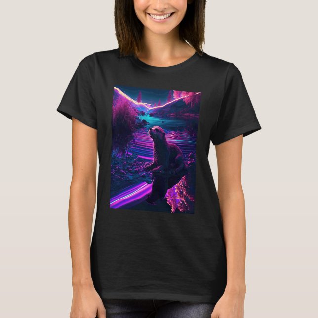 T-shirt Loutre de mer cool synthwave Loutre errante (Devant)