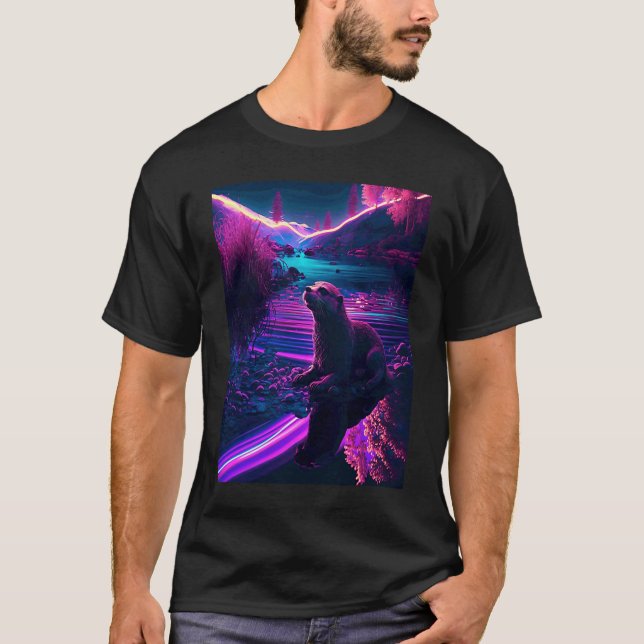 T-shirt Loutre de mer cool synthwave Loutre errante (Devant)