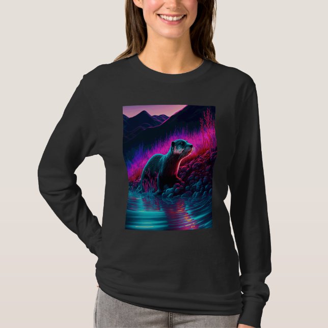 T-shirt Loutre de mer cool synthwave Loutre errante  1 (Devant)