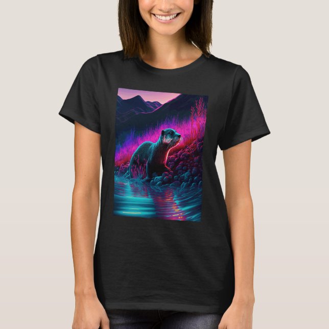 T-shirt Loutre de mer cool synthwave Loutre errante  1 (Devant)