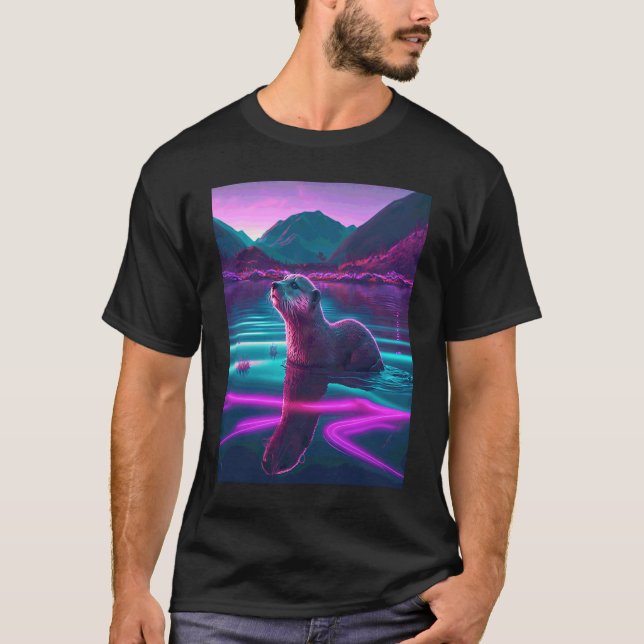 T-shirt Loutre de mer cool synthwave Loutre errante  2 (Devant)