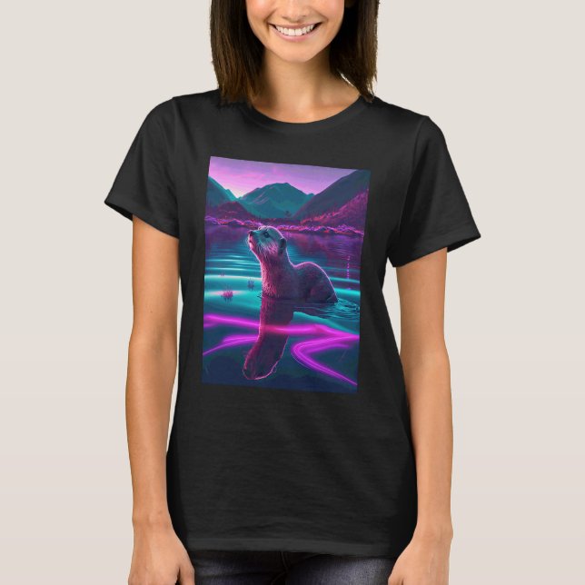 T-shirt Loutre de mer cool synthwave Loutre errante  2 (Devant)