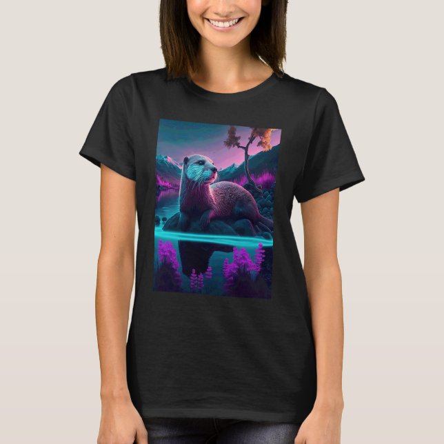 T-shirt Loutre de mer cool synthwave Loutre errante  3 (Devant)