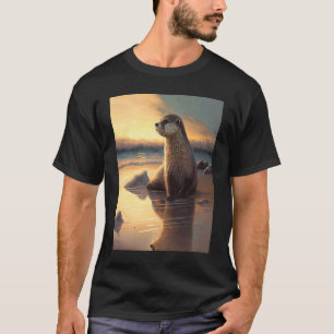 T-shirt Loutre de mer Rétro Coucher de soleil Mignonne Lou