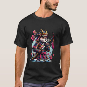 T-shirt Loutre de samouraï avec armure de fleurs de cerisi