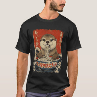 T-shirt Loutre mangeant des nouilles Ramen Ukiyo-e Mignon