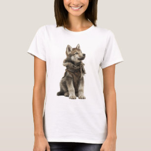 T-shirt Louveteau adorable en gilet rustique d'hiver et éc