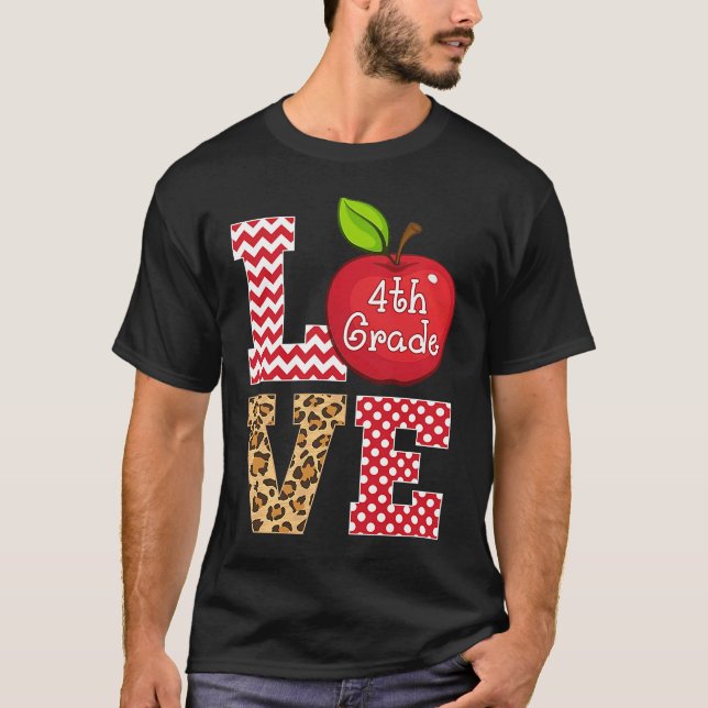 T-shirt Love 4e année Tee - shirt pomme enseignant Leopard (Devant)
