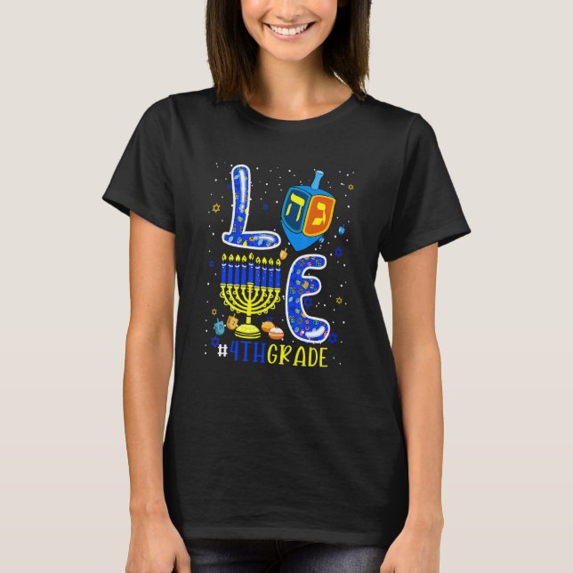 T-shirt LOVE 4th Grade Hanukkah Dreidel Menorah Teachers S (Devant)