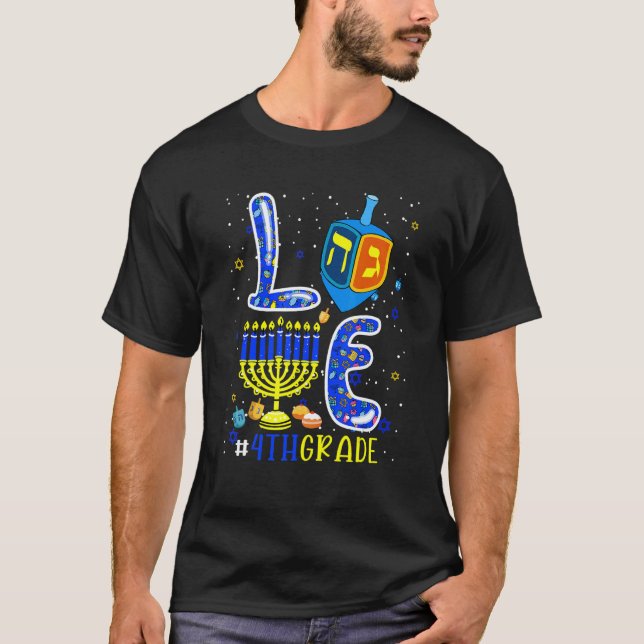 T-shirt LOVE 4th Grade Hanukkah Dreidel Menorah Teachers S (Devant)