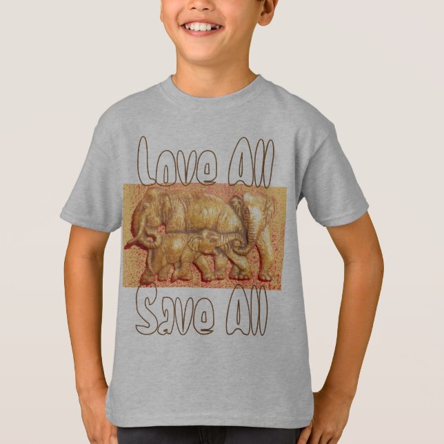 T-shirt Love All Save All Cool Elephant Famille Cadeau (Devant)